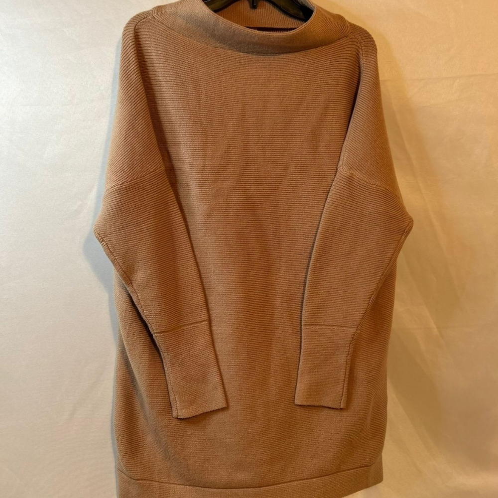 Women's Long Sleeve Mock Neck Loose Fitting Slouchy Tunic Sweater (Rose color)